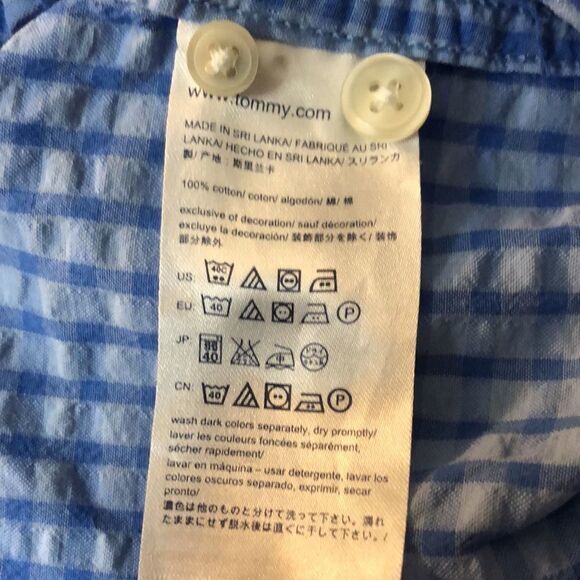 Tommy Hilfiger 100% cotton blue textured button front short sleeve classic fit M - Picture 4 of 6